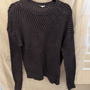 Vince Black Crew Neck Sweater with Diagonal Ribbing